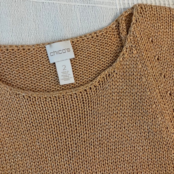 Chico's Size 2 Womens Texture Shine Short Sleeve Pullover Sweater Cantaloupe Roz - Picture 6 of 7